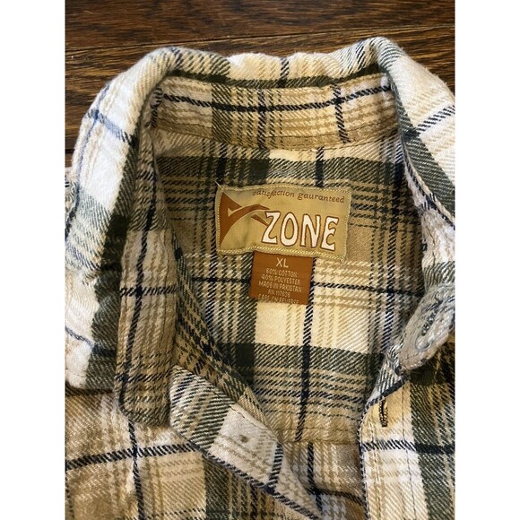 Zone Flannel Shirt Plaid Size XL Vintage Thick Heavy Weight Black Brown Beige - Picture 2 of 9